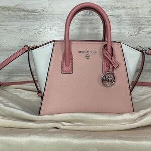 Michael Kors 'Avril' Small Top Zip Satchel Crossbody Bag - Pink and White